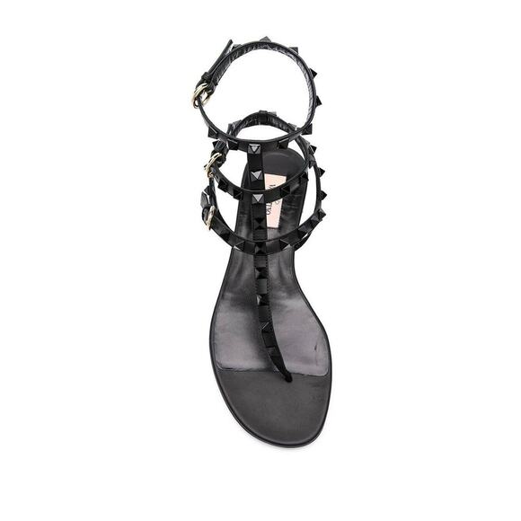Valentino Rockstud So Black Leather Triple Ankle Strap Gladiator Flat Sandal 35 - Picture 6 of 12